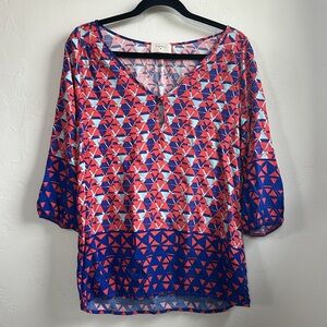 Everly Blue Geometric Women's Top
